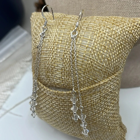 ✨ Vintage 925 Silver & Crystal Fringe Earrings - 3" Long, Handmade - Picture 8 of 12